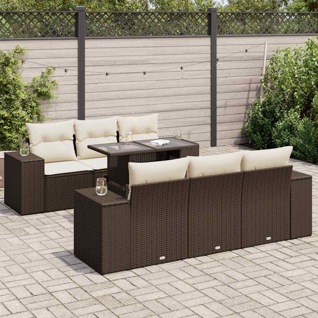 Sofasæt til haven - 7 dele med hynder og løftbart bord, polyrattan brun billede