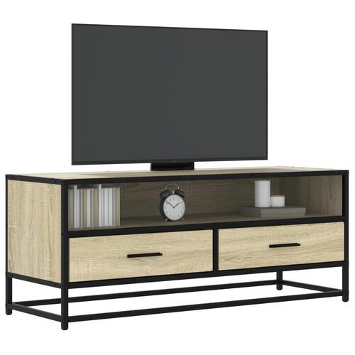 Tv-bord 100x34,5x40 cm konstrueret træ og metal sonoma-eg