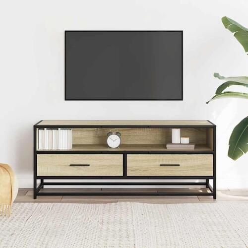 Tv-bord 100x34,5x40 cm konstrueret træ og metal sonoma-eg