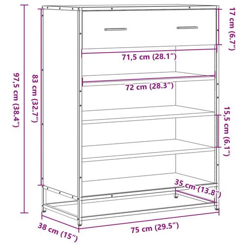 Skoskab 75x38x97,5 cm konstrueret træ og metal røget egetræ