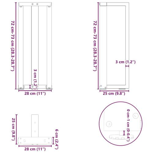 Konsolbordsben T-formet 2 stk 25x28x(72-73) cm stål hvid