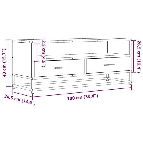 Tv-bord 100x34,5x40 cm konstrueret træ metal røget egetræsfarve