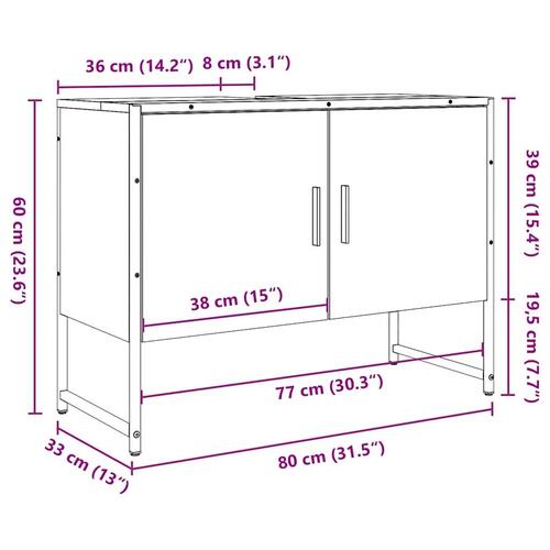 Underskab til badeværelse 80x33x60cm konstrueret træ antikt træ