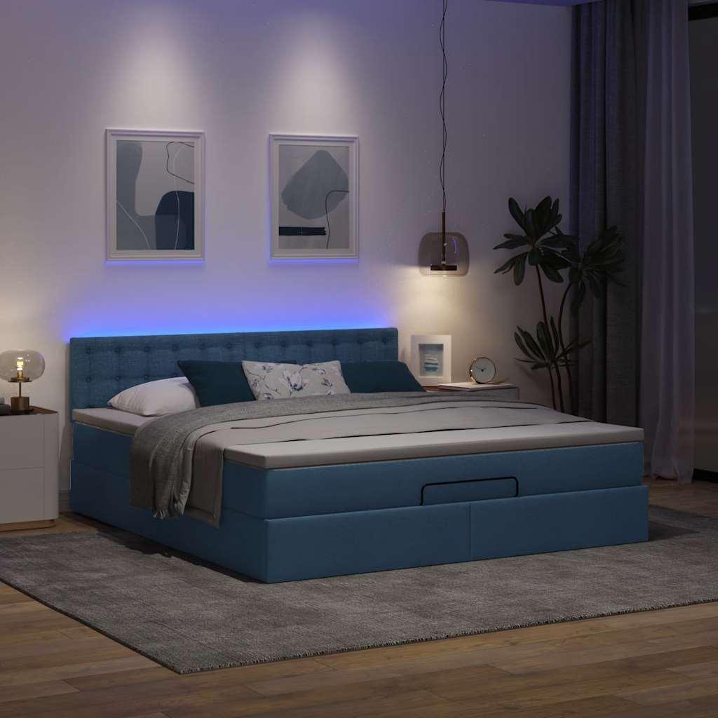 Ottoman Seng Med Madras & Leds Stof Blå - knapper / 160 x 200 cm