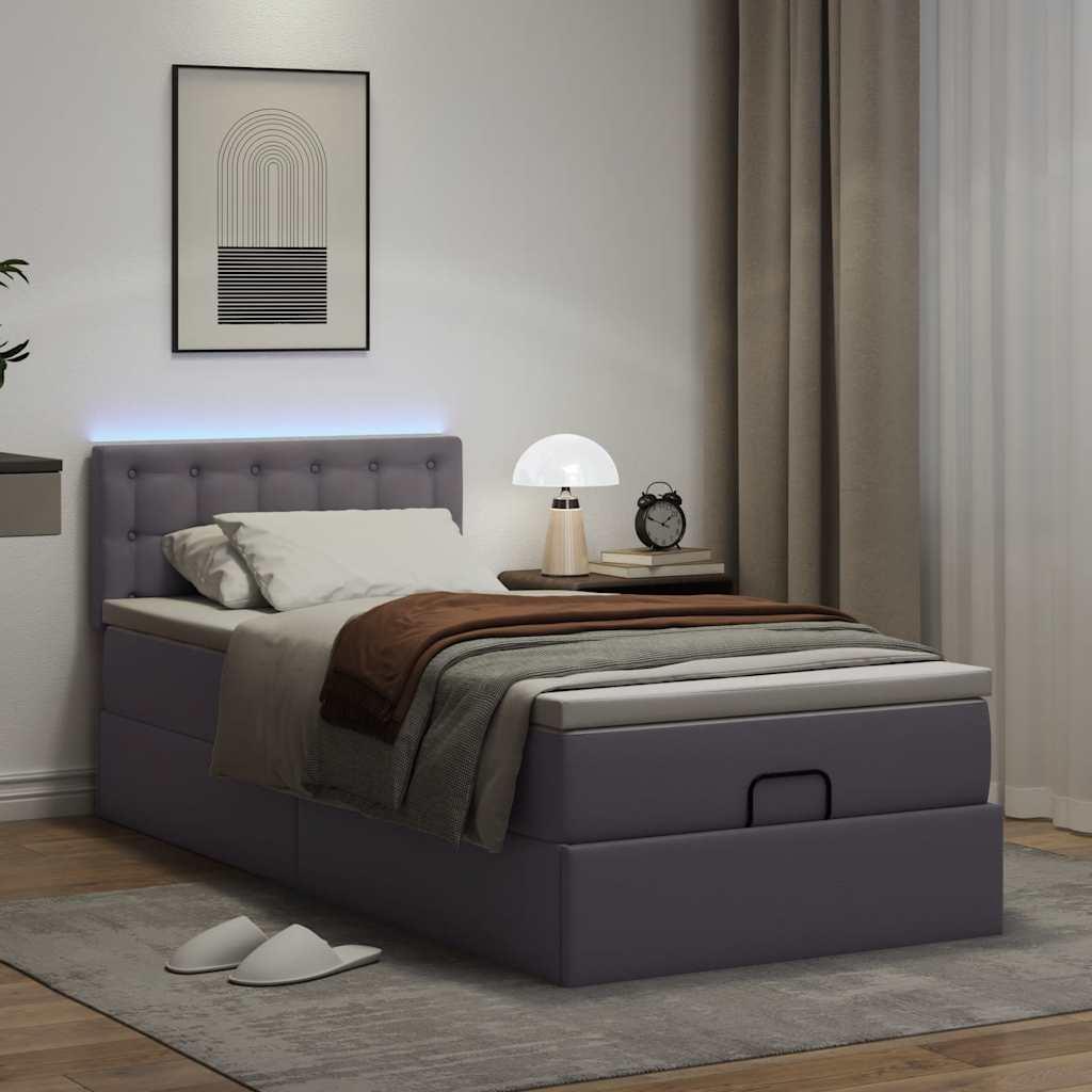Osmannisk sengeramme med madras 100x200 cm kunstlæder grå billede
