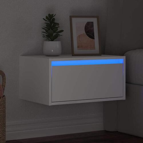 Væghængt sengebord med LED-lys hvid