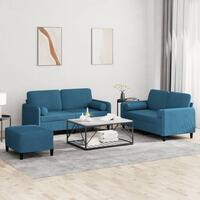 3 personers sofa med puder velour blå