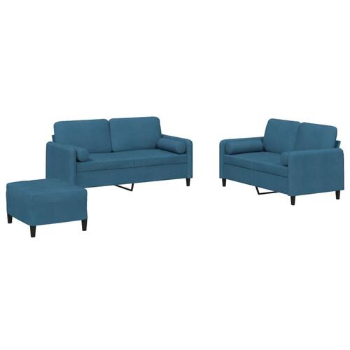 3 personers sofa med puder velour blå