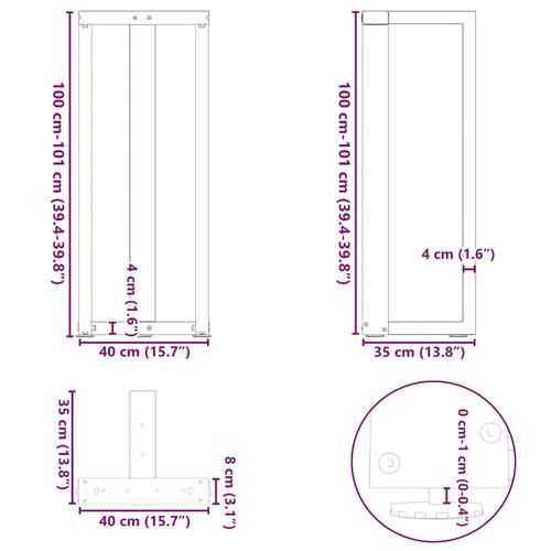 Barbordsben T-formet 2 stk 40x35x(100-101) cm stål hvid