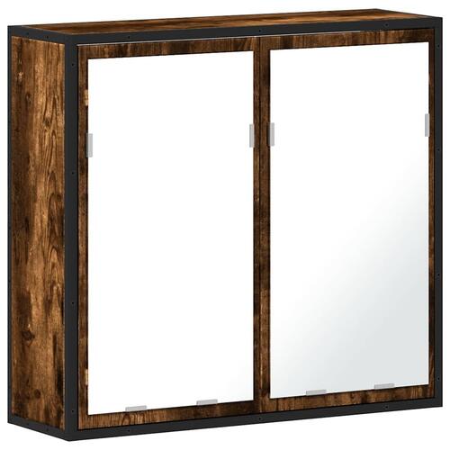 Badeværelsesskab + spejl 65x20x60 cm konstrueret træ røget eg