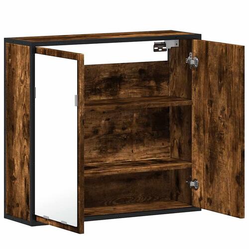 Badeværelsesskab + spejl 65x20x60 cm konstrueret træ røget eg
