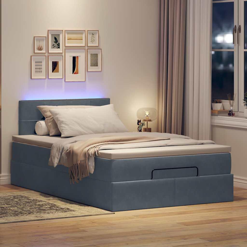 Ottoman seng med madras & LEDs 120x190cm fløjl mørkegrå billede