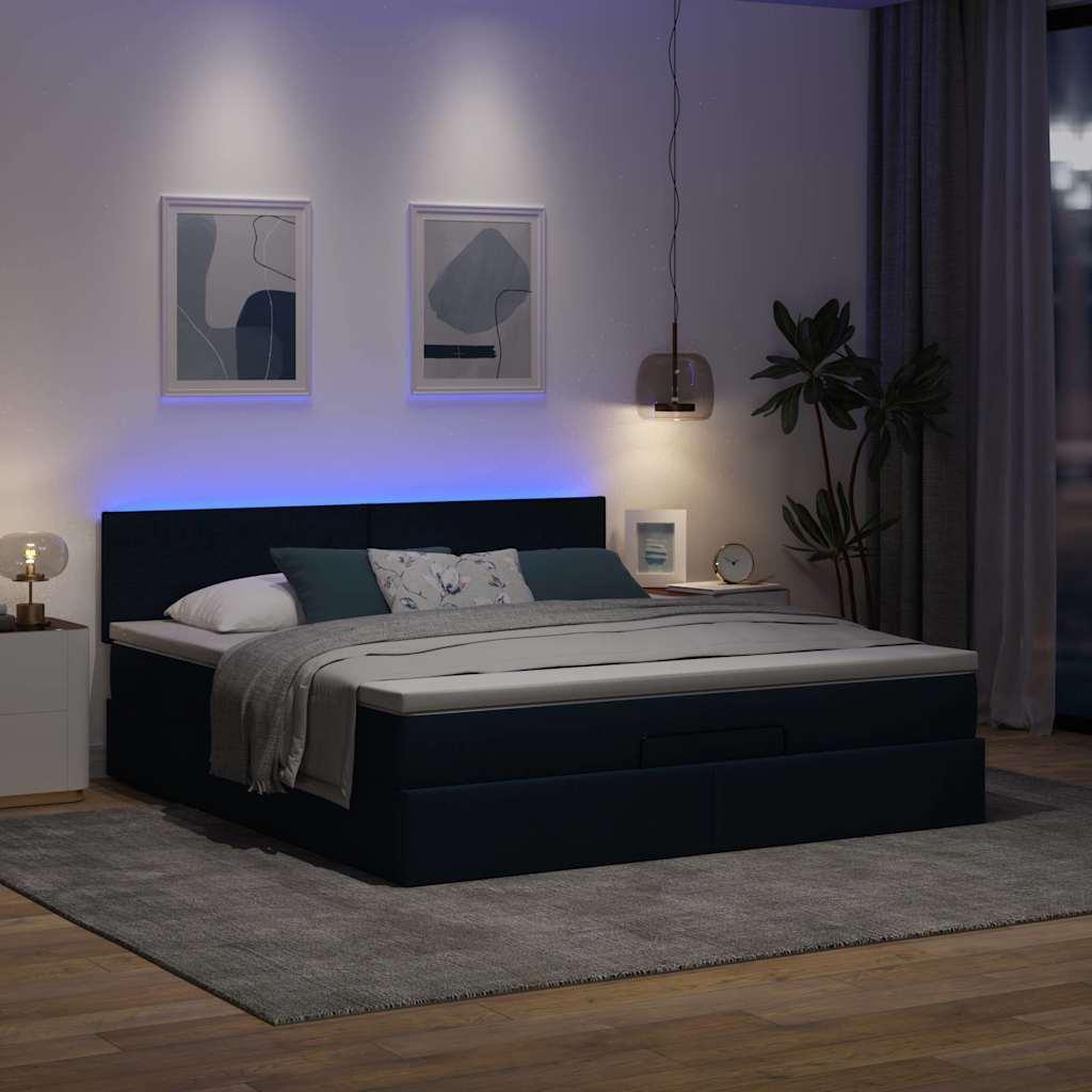 Ottoman seng med madras & LEDs 180x200cm stof blå billede
