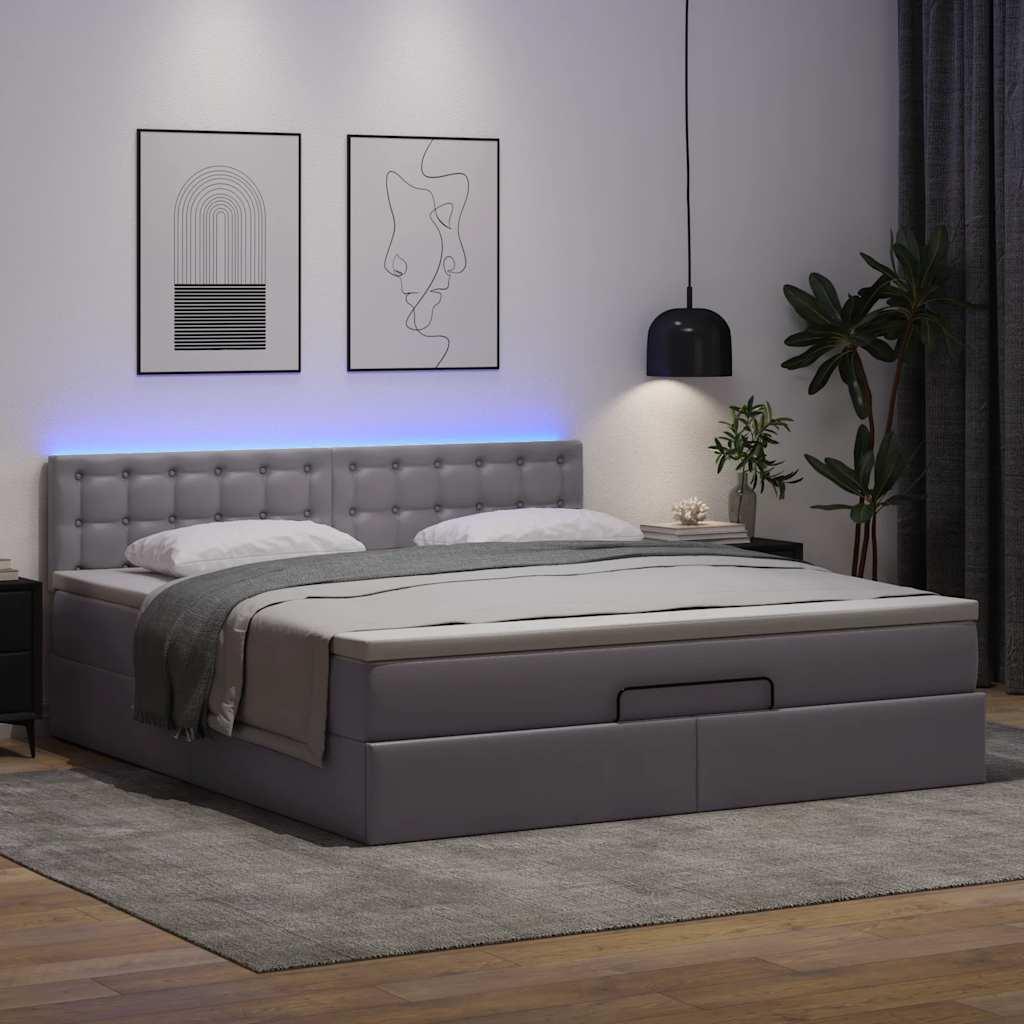 Osmannisk seng med madrasser & LEDs 160x200 cm kunstlæder grå