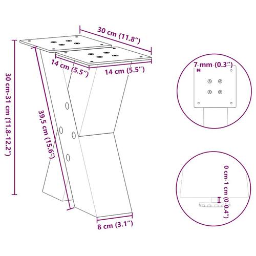 Sofabordben X-formet 2 stk 30x(30-31) cm stål antracitgrå