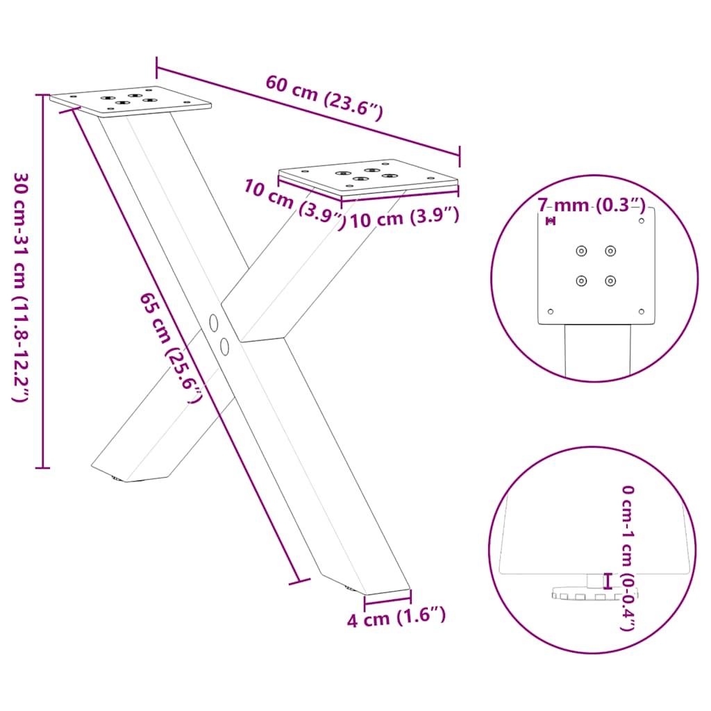 Sofabordben X-formet 2 stk 60x(30-31) cm stål sort