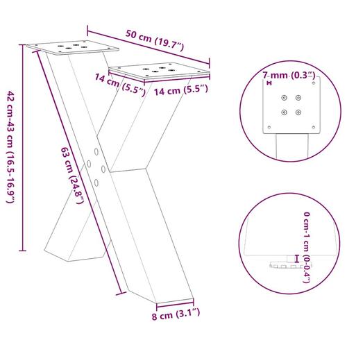 Sofabordben X-formet 2 stk 50x(42-43) cm stål antracitgrå