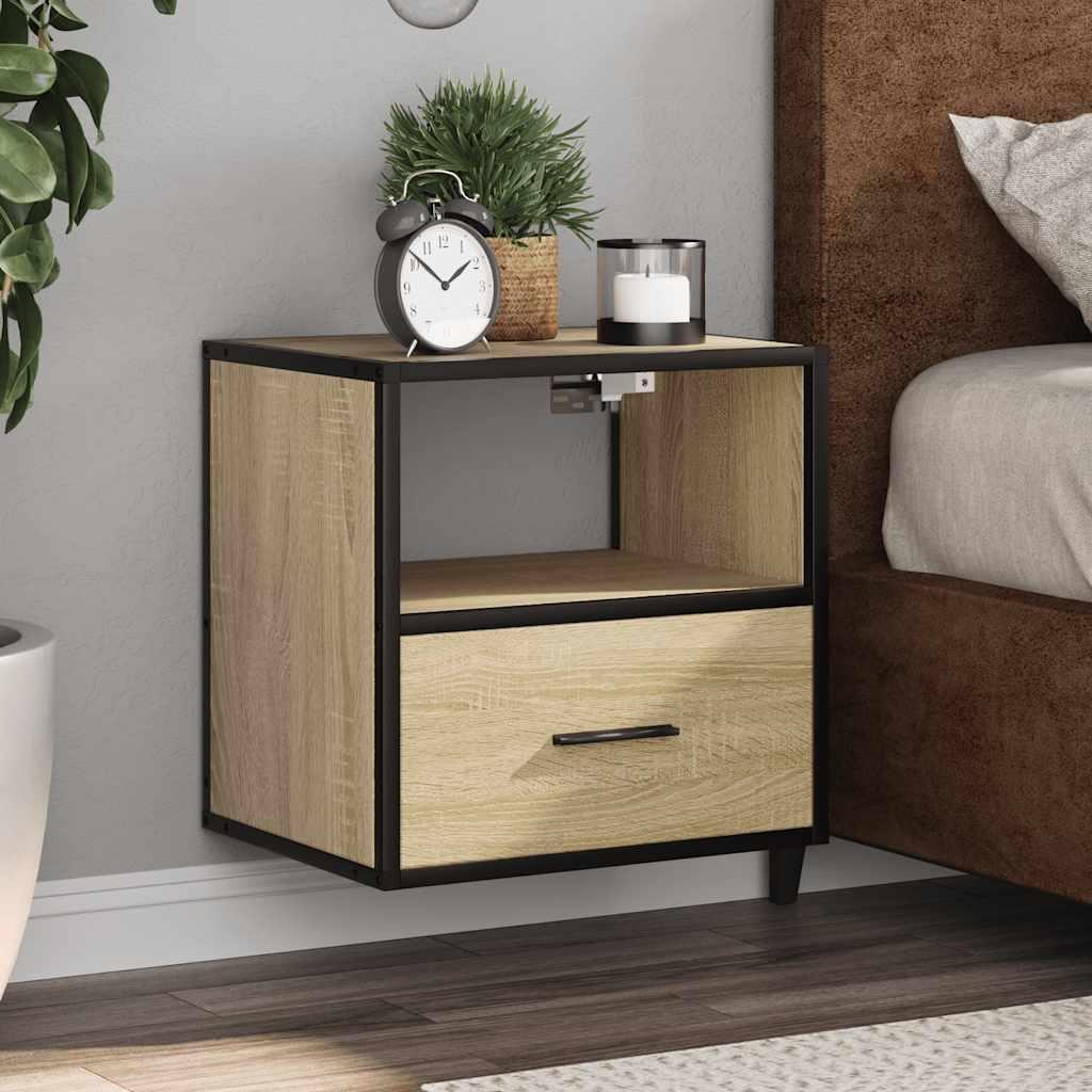 Væghængte sengeborde 2 stk. 40x31x39,5 cm sonoma-eg