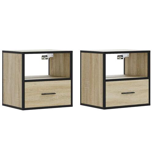 Væghængte sengeborde 2 stk. 40x31x39,5 cm sonoma-eg