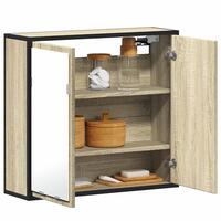 Badeværelsesskab m. spejl 65x20x60 cm konstrueret træ sonoma-eg