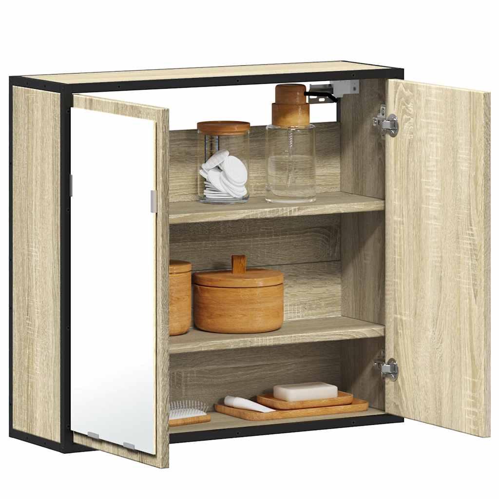 Badeværelsesskab m. spejl 65x20x60 cm konstrueret træ sonoma-eg