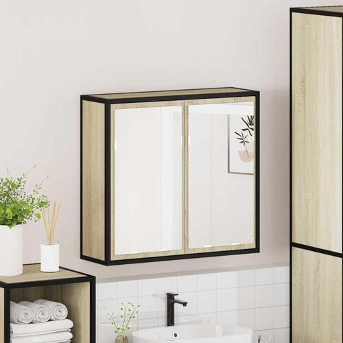 Badeværelsesskab m. spejl 65x20x60 cm konstrueret træ sonoma-eg