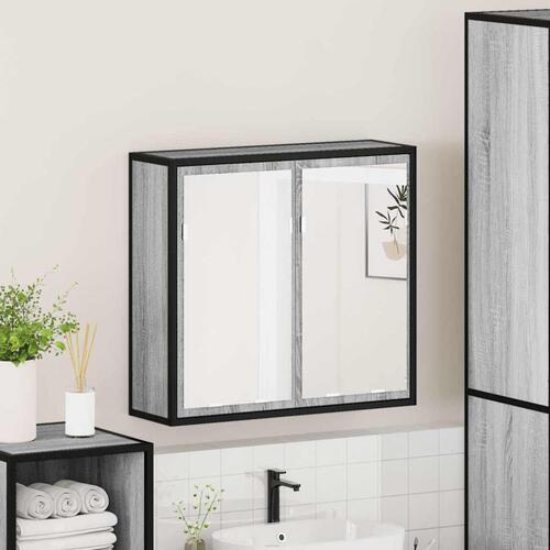 Skab med spejl 65x20x60 cm konstrueret træ grå sonoma-eg