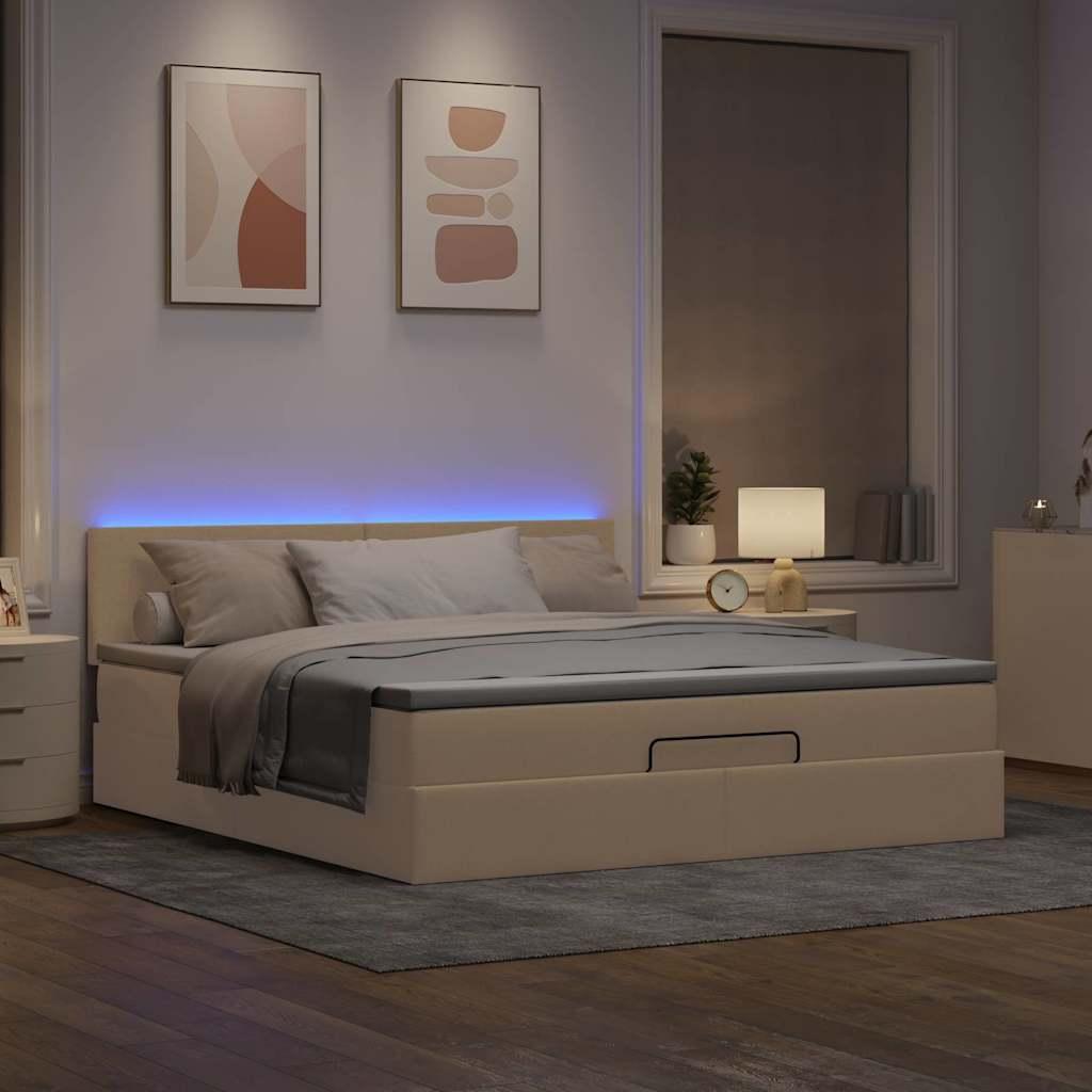Ottoman seng med madras & LEDs 180x200cm stof cremefarvet billede