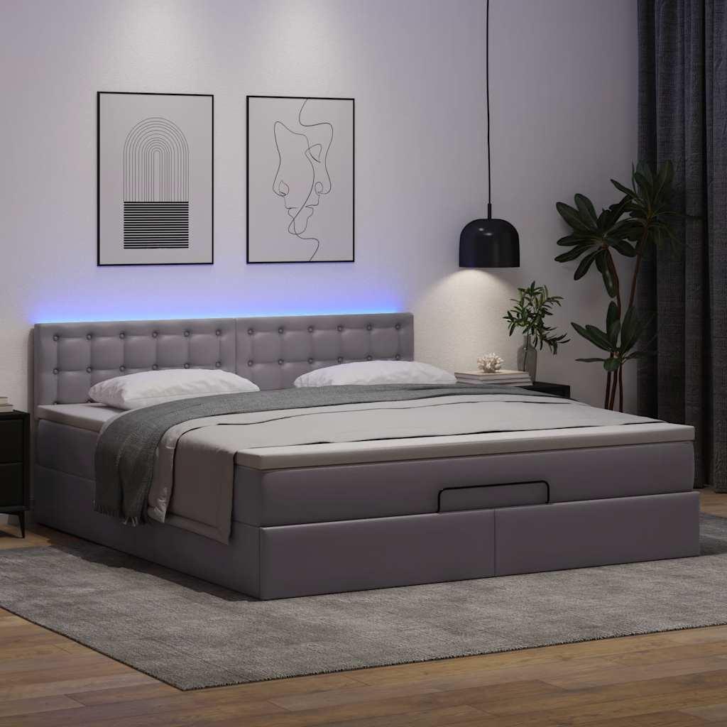 Osmannisk seng med madrasser & LEDs 180x200 cm kunstlæder grå