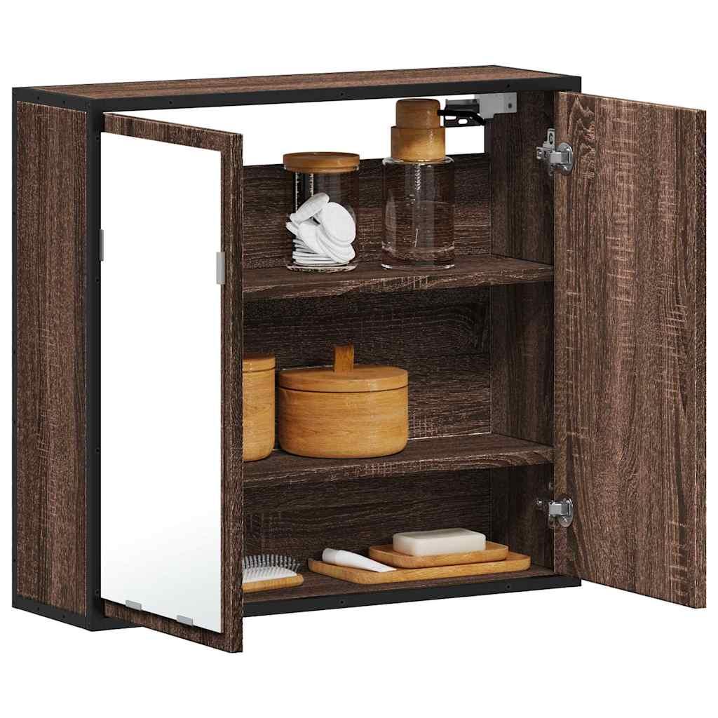 Badeværelsesskab + spejl 65x20x60 cm konstrueret træ brunt eg