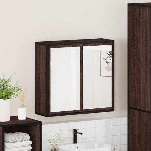 Badeværelsesskab + spejl 65x20x60 cm konstrueret træ brunt eg