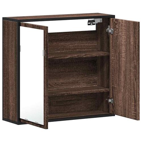 Badeværelsesskab + spejl 65x20x60 cm konstrueret træ brunt eg