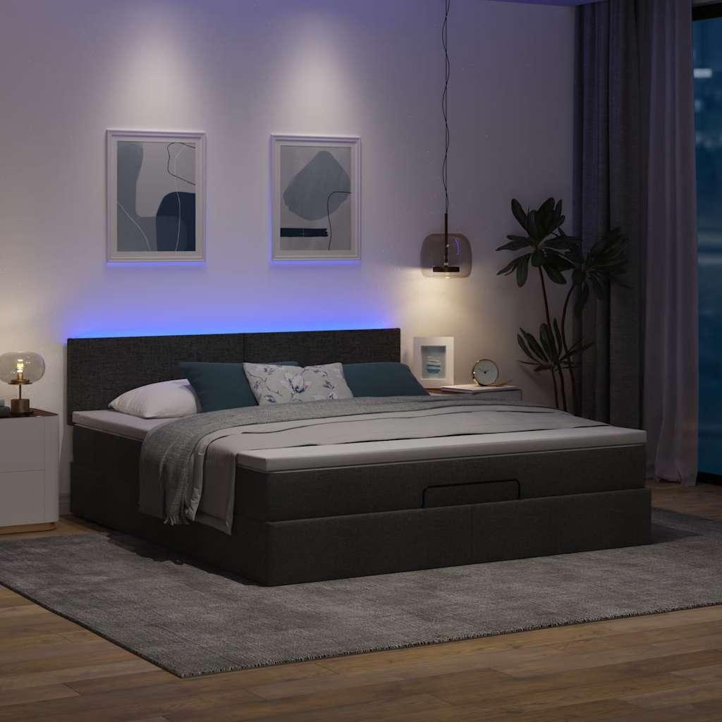 Ottoman seng med madras & LEDs 180x200cm stof sort billede