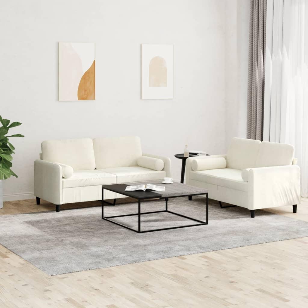 2 personers sofa med puder velour cremefarvet