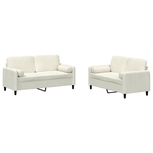 2 personers sofa med puder velour cremefarvet