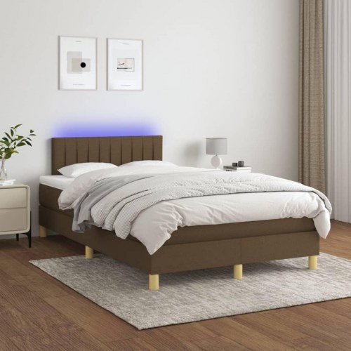 Kontinentalseng med LED-lys 120×200 cm - stof, mørkebrun