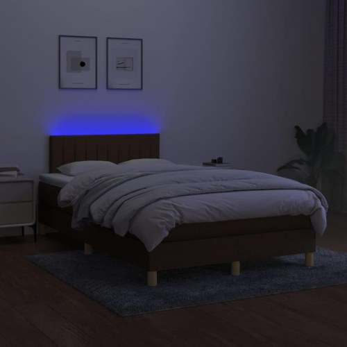 Kontinentalseng med LED-lys 120×200 cm - stof, mørkebrun