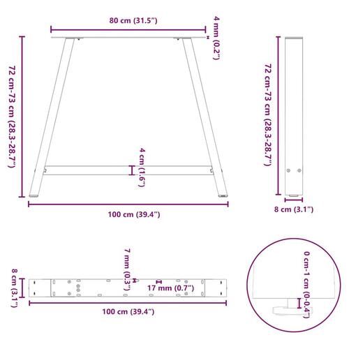 Sofabordben A-formet 2 stk 100x(72-73) cm stål hvid