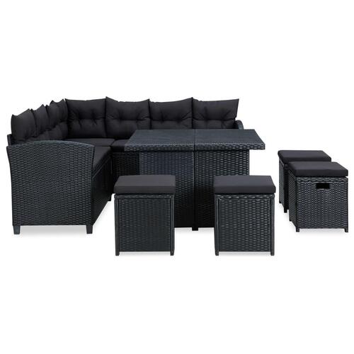 Loungesæt til haven 6 dele med hynder polyrattan sort