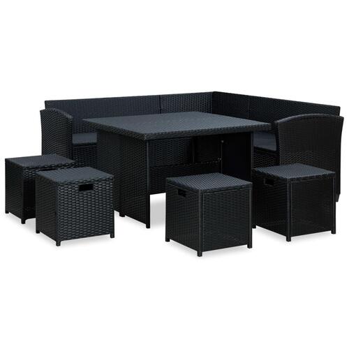 Loungesæt til haven 6 dele med hynder polyrattan sort
