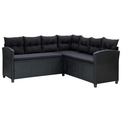 Loungesæt til haven 6 dele med hynder polyrattan sort