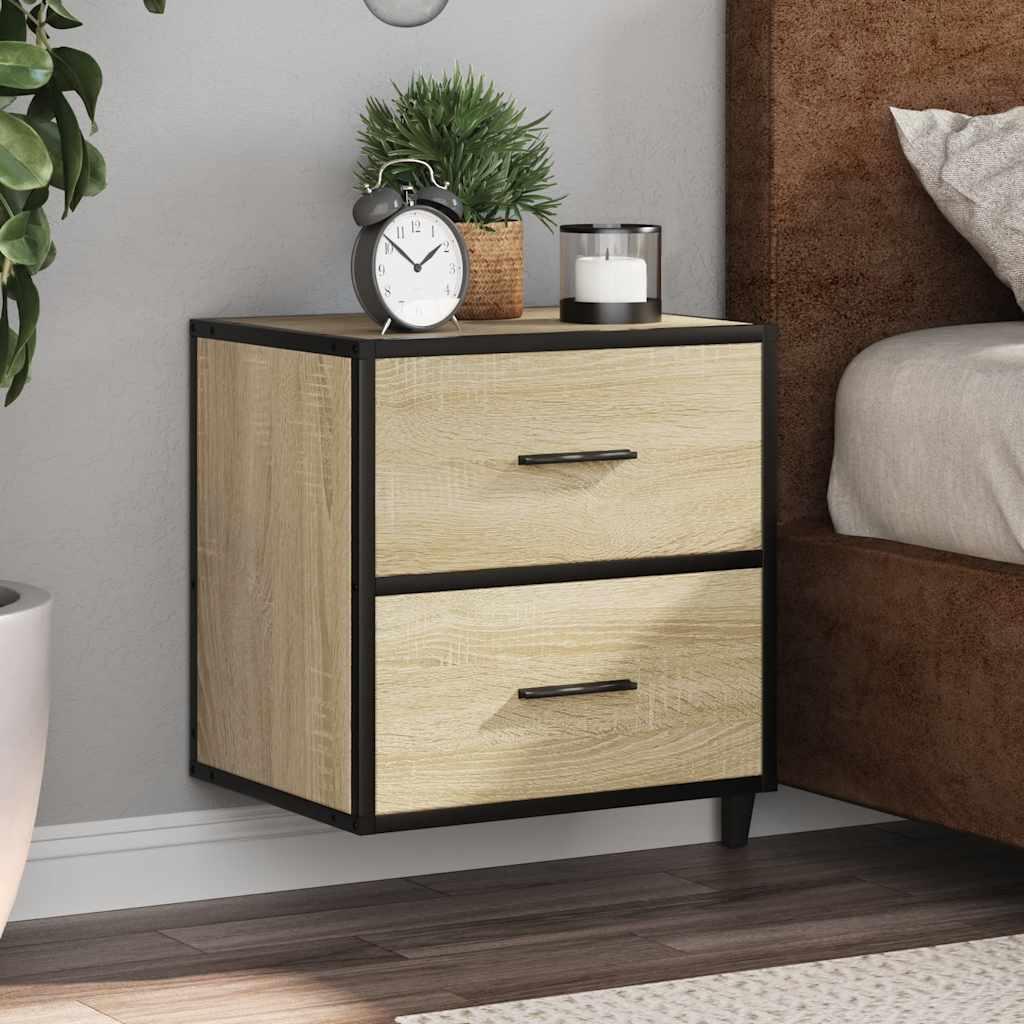 Væghængte sengeborde 2 stk. 40x31x39,5 cm sonoma-eg