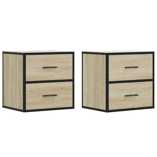Væghængte sengeborde 2 stk. 40x31x39,5 cm sonoma-eg