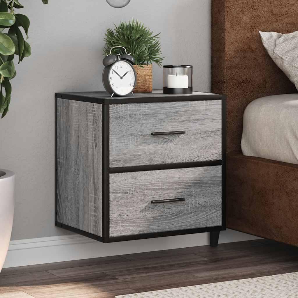 Væghængte sengeborde 2 stk. 40x31x39,5 cm grå sonoma-eg