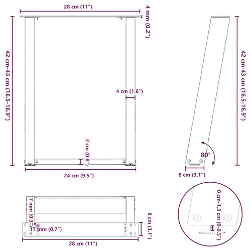 Sofabordben U-formet 2 stk. 28x(42-43) cm stål sort