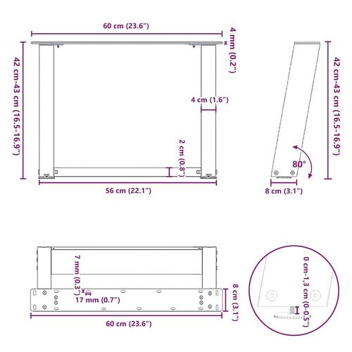 Sofabordben U-formet 2 stk. 60x(42-43) cm stål sort