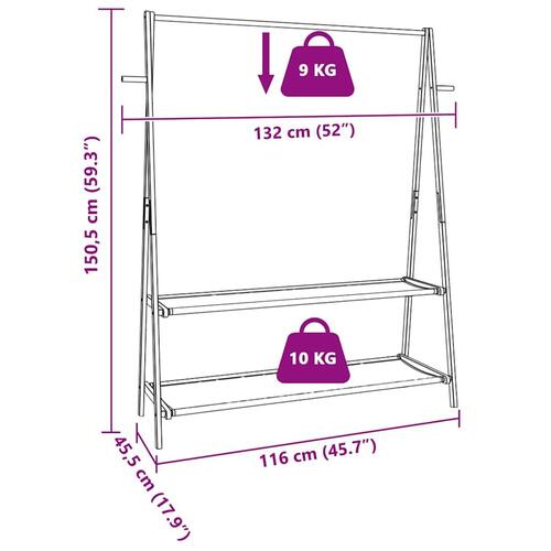 Tøjstativ med hylder 132x45,5x150,5 cm bambus