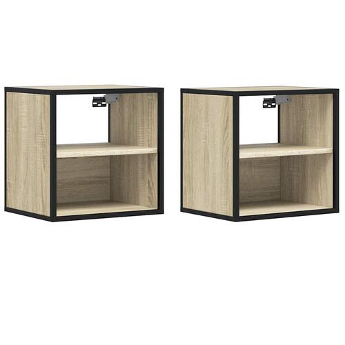 Væghængte sengeborde 2 stk. 40x31x39,5 cm sonoma-eg