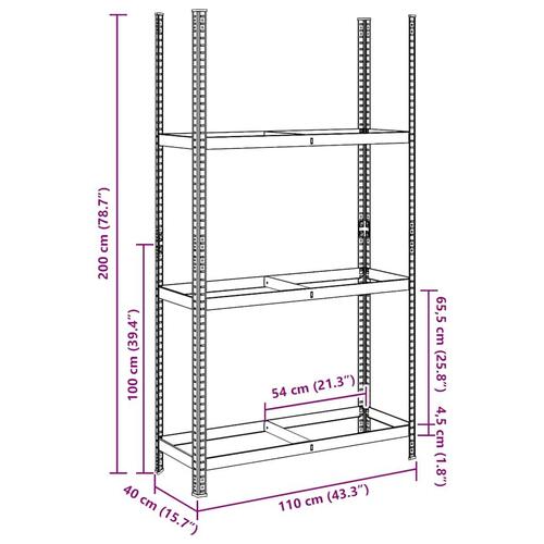 3-lags dækhylde 110x40x200 cm stål sølvfarvet