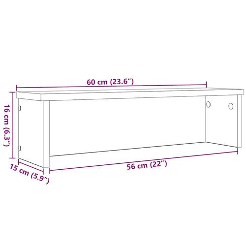 Køkkenreoler kan stables 2 stk. 60x15x16 cm røget egetræsfarve